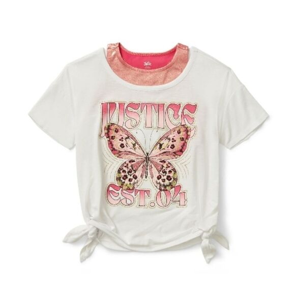 Justice Girls Collection X GraphicSide Tie T-Shirt & Sports Bra Size XLP 16/18 - Picture 1 of 5